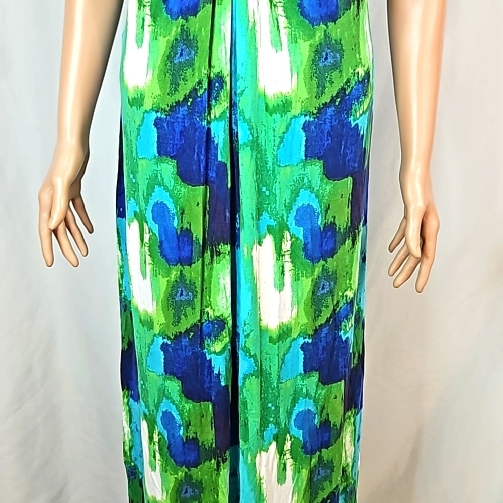 Bordeaux Bejeweled Green & Blue Women's Maxi Dress Sz Large - Picture 4 of 6
